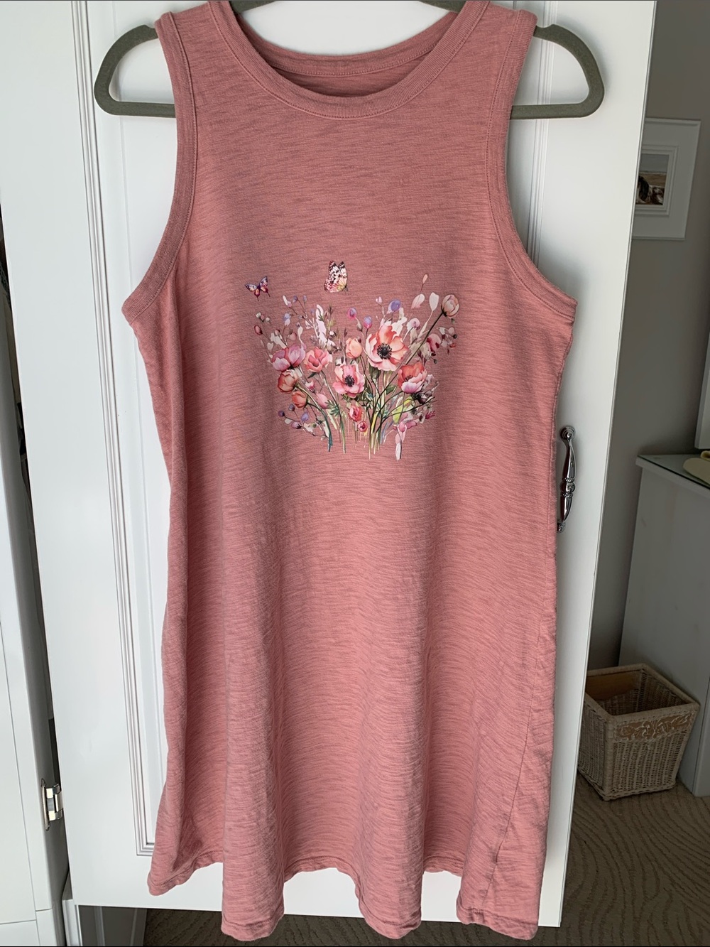 Pink Sleeveless Floral Tank Dress